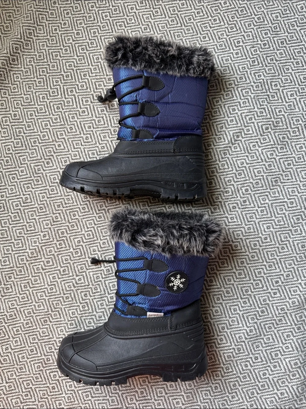 Kids Blue Faux-Fur Winter Rain & Snow Boots